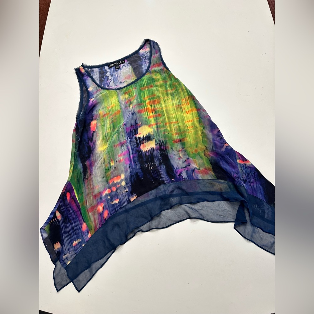 Elizabeth and James Multicolor Watercolor silk  small Tank Top